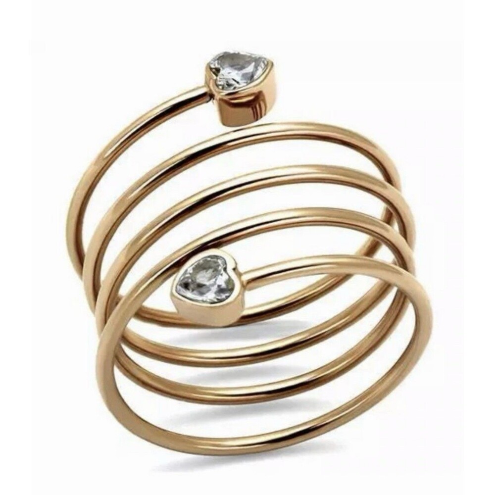 Rose Gold Stainless Steel Ring Heart CZ Multi Band Spiral Wrap Fashion Jewelry